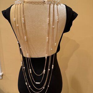 Multi Strand Cream Pearl and Back Drape Necklace